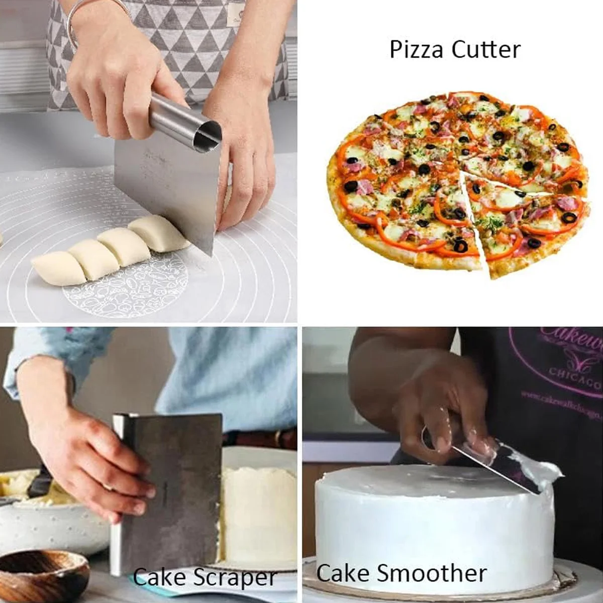 Leeseph Multi-purpose Stainless Steel Scraper & Chopper, Dough Scraper, Pizza Dough Cutter , kitchen tools