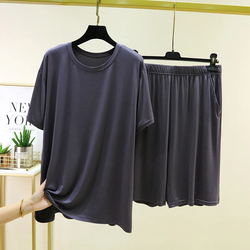 Lightweight Men's Short Sleeve Short Pants Set Summer Sleepwear Home Clothes Outdoor Two-Piece Set Comfortable Loose Fit