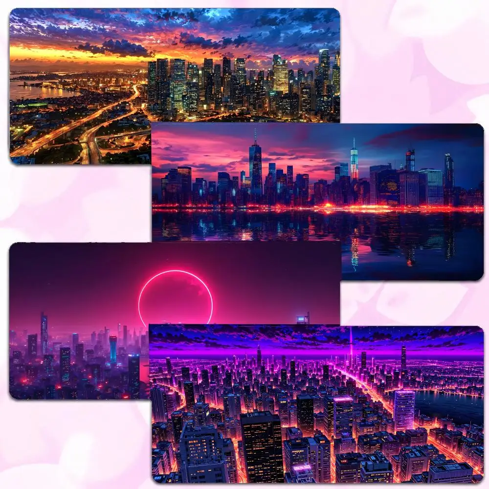 Cyberpunk Futuristic Neon City Mouse Pad Thick Lock Edge Gaming Desk Mat Large Size PC Mouse Pad Home decor