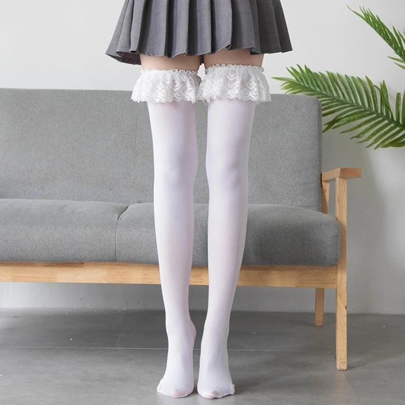 Women Thigh High Socks Lace Patchwork Over Knee Stockings 15UB