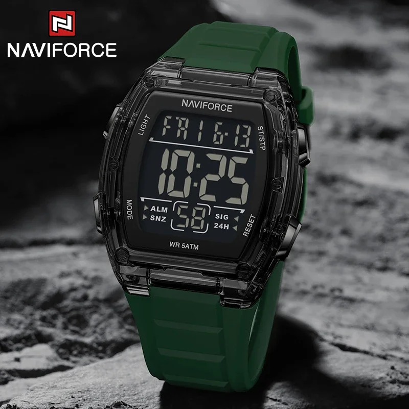 NAVIFORCE Chic Man Watch Clocks Outdoor Casual Sports LCD Digital Electronic Waterproof Luminous Alarm Calendar Watches for Men