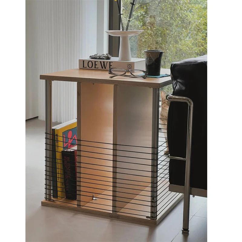 Simple modern household small apartment sofa side few aluminum profile birch ocean board coffee table