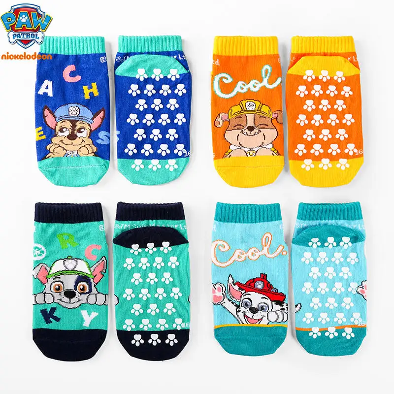 4Pairs Genuine Paw Patrol Kids Cotton Socks Non Slip Boy Cute Cartoon Socks Chase Marshall Rubble for Children Baby Indoor Socks