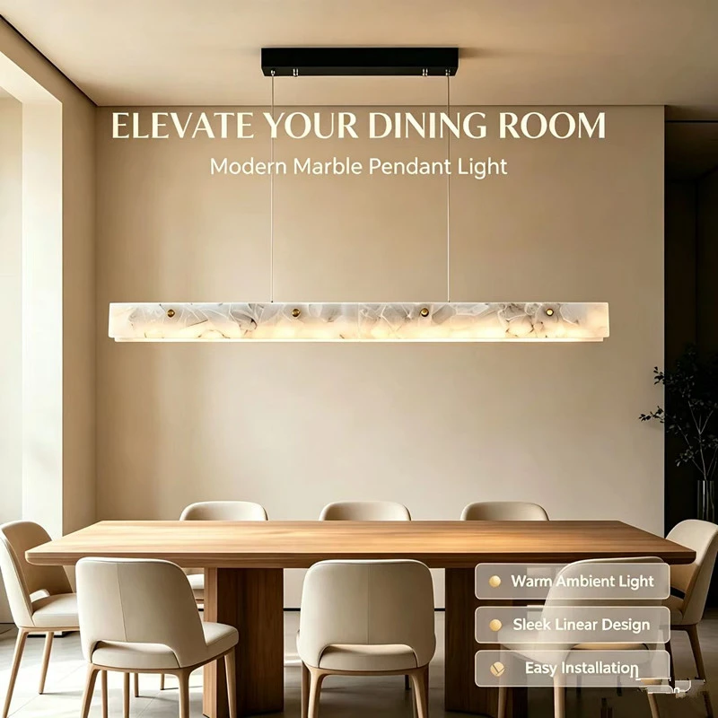 Modern Marble Linear Pendant Light Led Long Hanging Chandelier For Dining Room Kitchen Island Home Decor Lamp