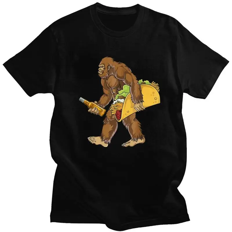 Custom Bigfoot Carrying Taco And Beer T Shirt for Men Pure Cotton Tshirt Tee T-shirt Loose Fit