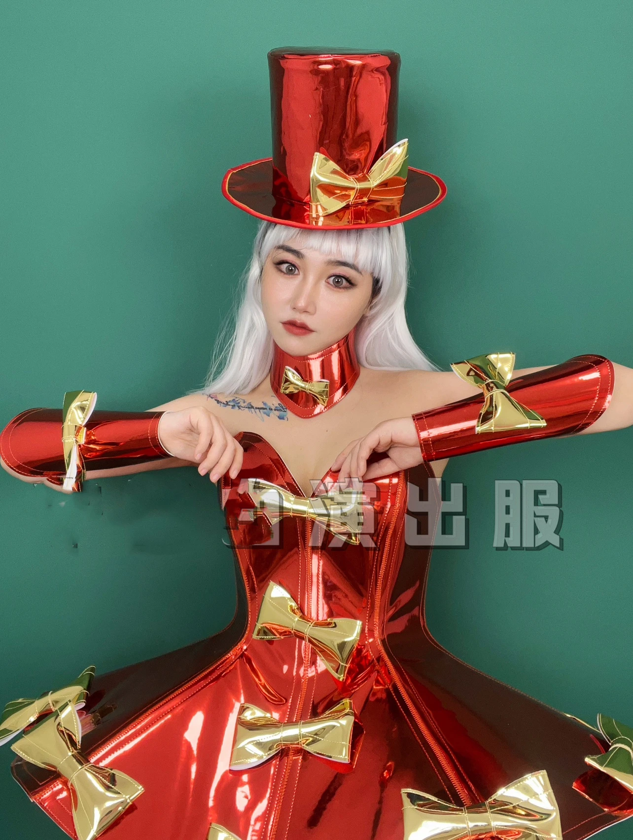 Female singer Bowtie dress armor three-dimensional skirt Christmas performance costumes party Amusement Park Tour Clothing