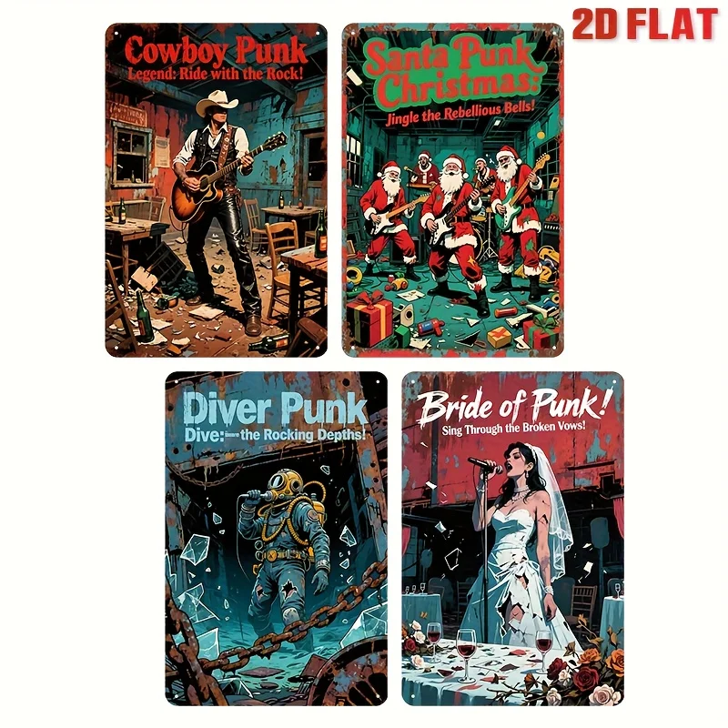 4pcs Punk Gothic Style Posters Metal Tin Signs Plate Decor RetroHome Wall Decor Room Decoration 8x12inch, Only For Decoration