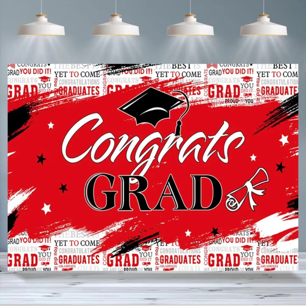 Prominent Red, Black, and White Graduation Season Themed Banner Backdrop, Graduation Party, Home Decoration Photography Backdrop