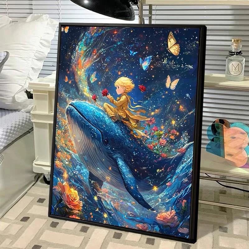 

Prince Whale 5D Diamond Painting Cartoon Anime Living Room Handmade DIY Stick Shiny Diamond Brick Modern Simple Style Framed