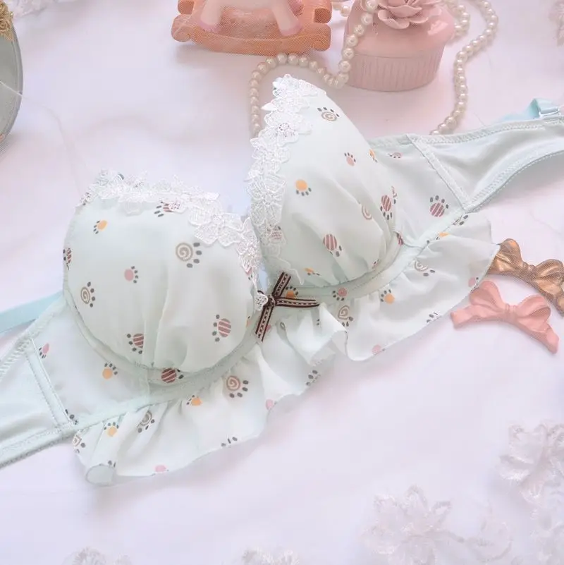 Japanese sweet small fresh lingerie deep V thin cup underwear hollow flowers embroidery bra set with large size A-E cups bras