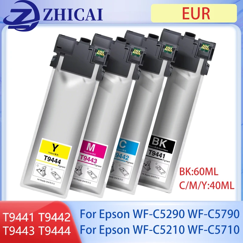 T9441 T9442 T9443 T9444 Pigment Ink Bag Cartridge with Chip for Epson WorkForce Pro WF C5290 C5790 C5210 C5710 WF-C5790DWF