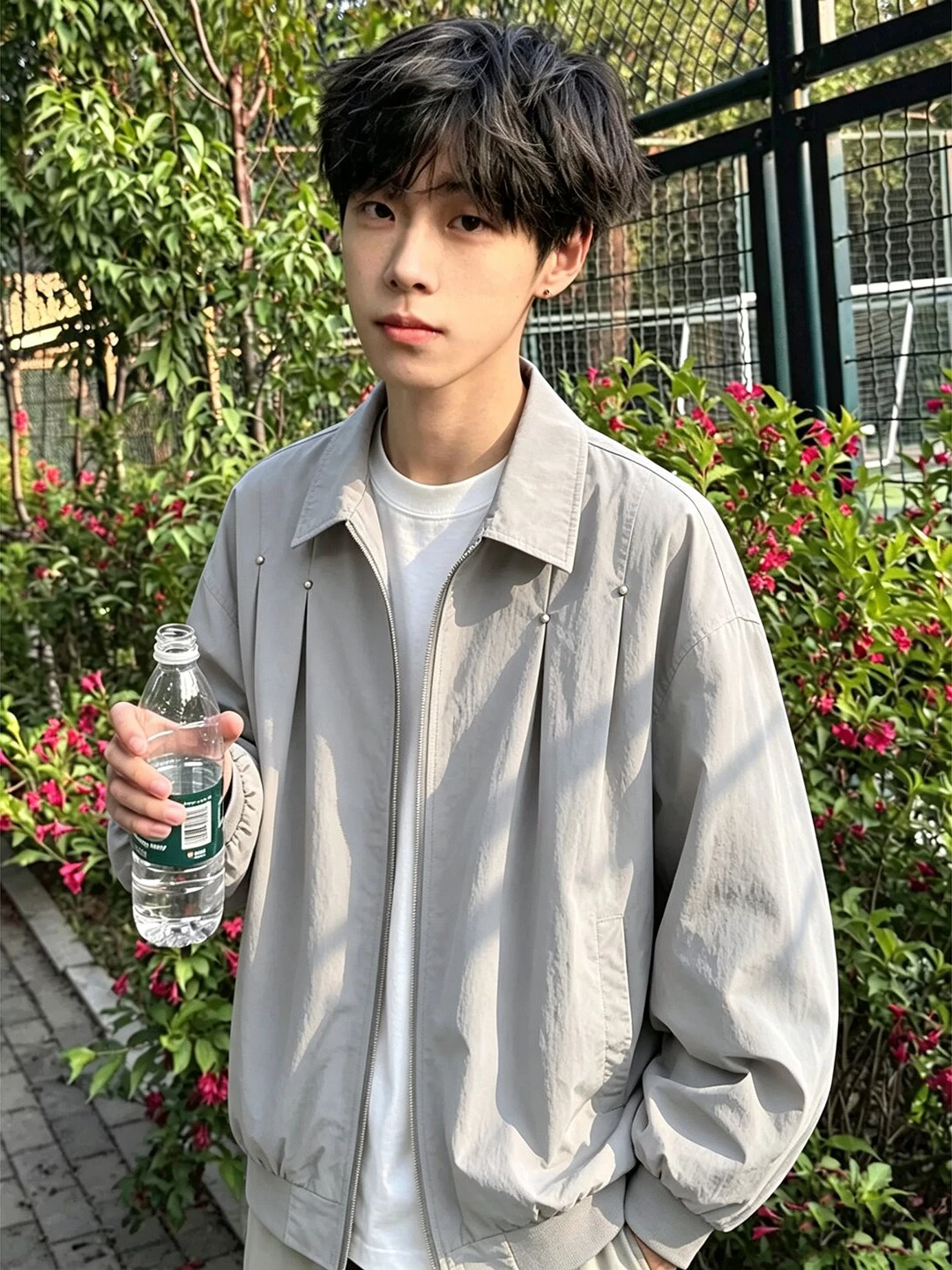 Cleanfit American Style Men's Short Flight Jacket Grey Shape Loose Workwear Coat Trendy Brand Rivet Design Baseball Uniform