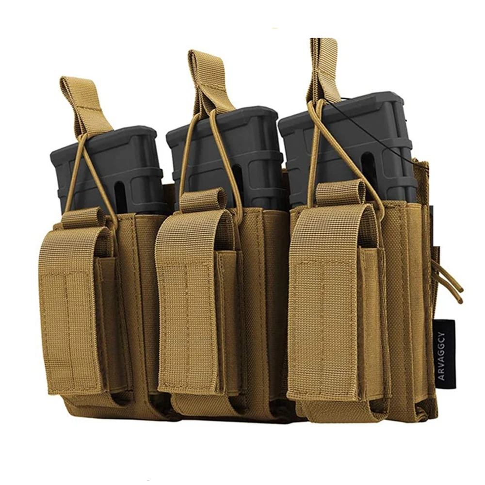 Tactical Triple Molle Mag Pouch 2-Layer Open-Top Rifle Pistol Magazine Pouch Cartridge Holder Carrier for M4 M14 M16 AK AR Glock