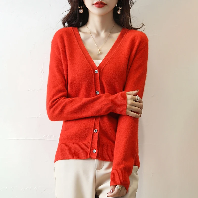 New cashmere cardigan in autumn and winter women's V-neck loose long sleeve multi-functional sweater solid color knitted top