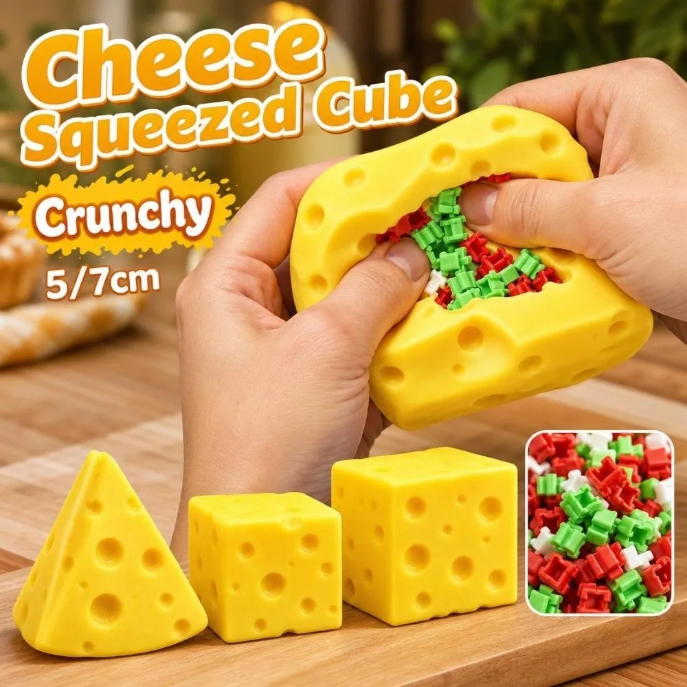 Crunchy Cheese Squeezed Cube 5/7cm Sound Effects Crackling Cheese Pinch Comfortable Super Soft Triangle Cheese Squishy