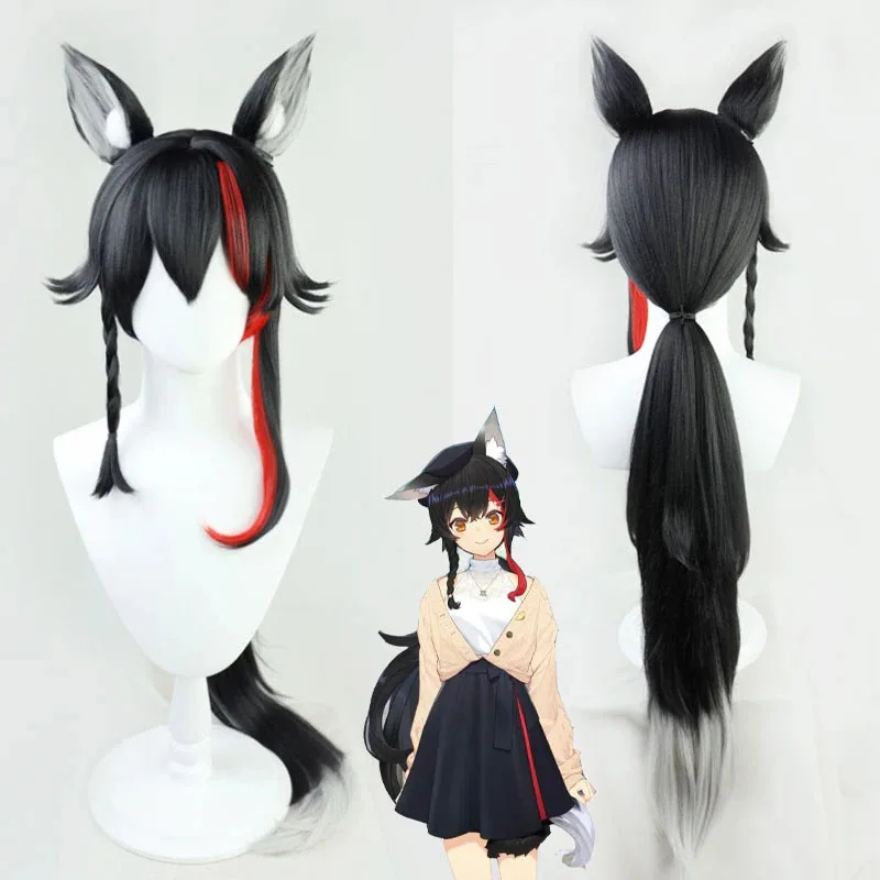 5 Types VTuber Hololive Ookami Mio Cosplay Wig Ears Ookami Mio Black Red Highlight Long Neta Wolf Girls Cosplay Synthetic Hair