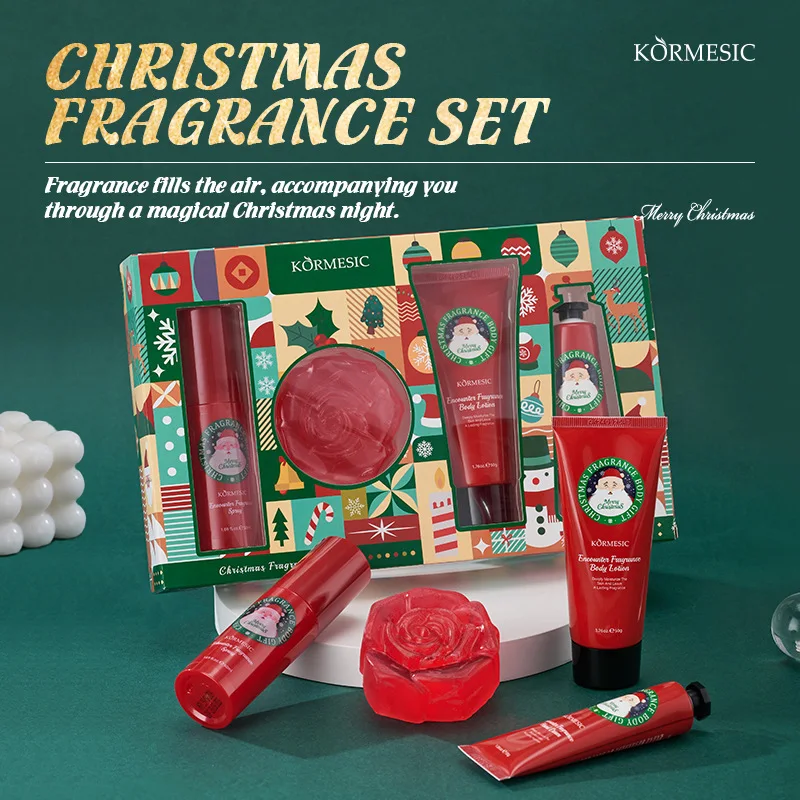 صندوق هدايا عيد الميلاد الكامل الفاخر، مجموعة العناية باليدين والجسم 4 في 1 بما في ذلك المرطب ولوشن الجسم والرش وبار الصابون #3