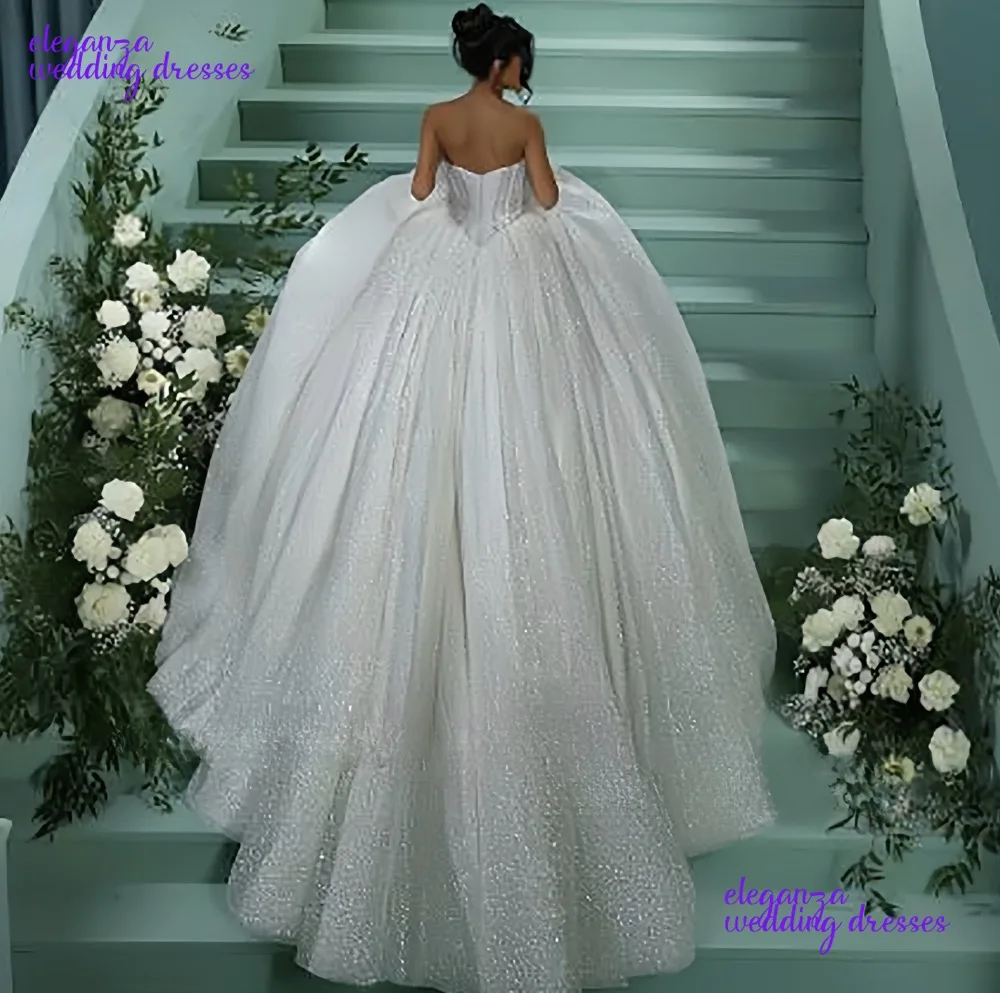 Abiti da sposa in pizzo glitter personalizzati senza spalline principessa paillettes perle abito da sposa abito da sposa scintillante senza schienale