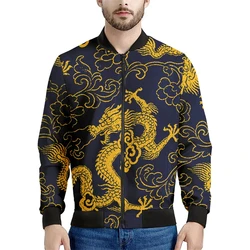 Chinese Dragon Print Zipper Hoodies Sweatshirts 3D Printed Jackets For Men Casual Fashion Stand Collar Coat Jacket Tops Clothing