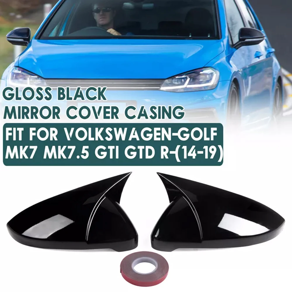 

2pc Glossy Rearview Mirror Protector Cover Cap Black Wing Mirror Cover For Volkswagen Golf MK7 MK7.5 R GTI GTD 2014-2019 Models