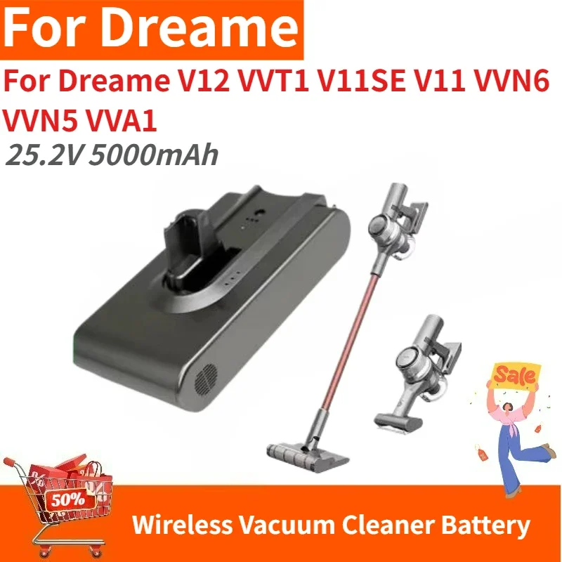 

High Quality 25.2V 5000mAh Replacement Battery for Dreame V12 VVT1 V11SE V11 VVN6 VVN5 VVA1 Wireless Vacuum Cleaner Brand New