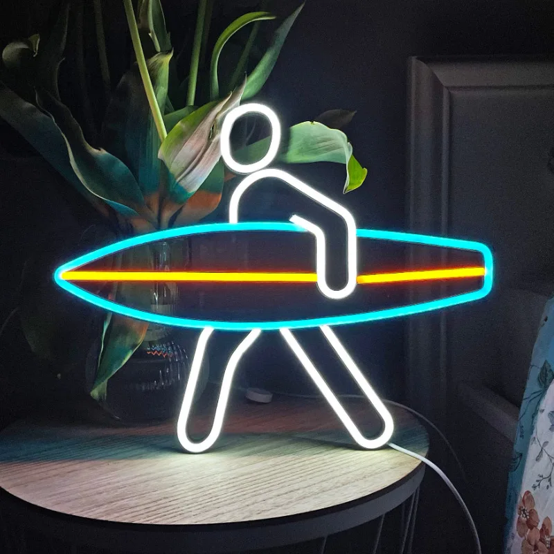 Imagem -03 - Surfer Neon Sign Light Figura de Ação Led Modelagem Nightlight Decoração Personalizada do Logotipo do Negócio Parede do Quarto do Miúdo Party Shop com Dimmer