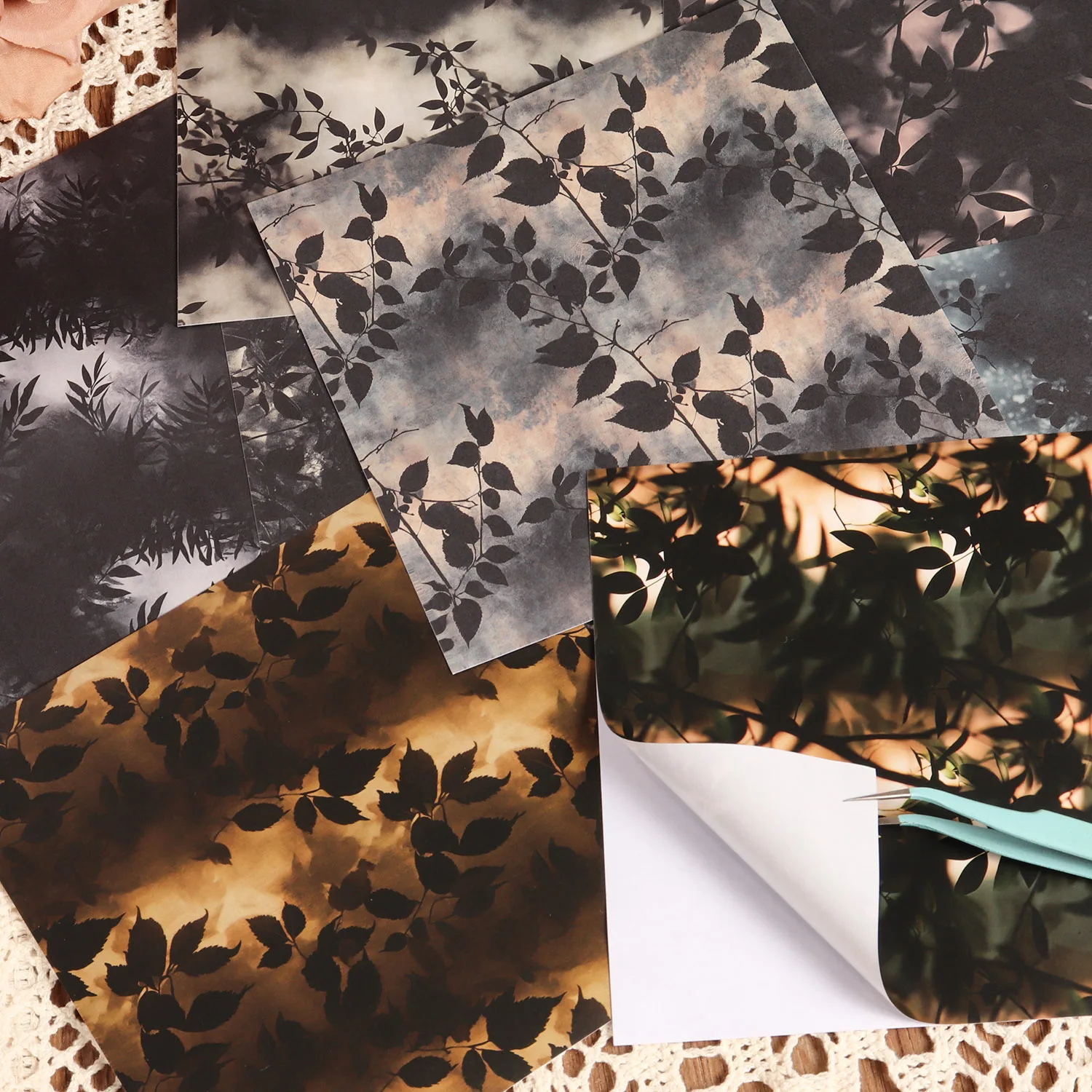12 Blatt Vintage Moody Foliage Große selbstklebende dekorative Scrapbook-Aufkleber, für Junk Journals, Scrapbooking-Zubehör – Detail 3