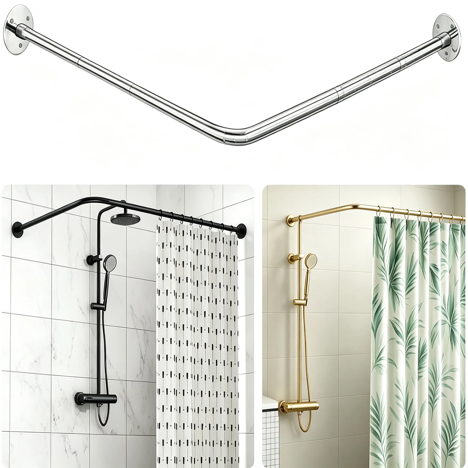 L Shaped Shower Curtain Rod Adjustable Length Stainless Steel Corner Shower Curtain Rod Retractable Rail Telescopic Shower Rod
