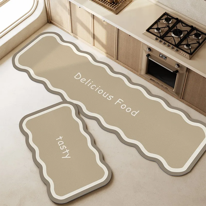 Kitchen Floor Mat Anti-slip and Oil-proof Wipeable Rugs Absorbent Diatom Mud Long Strip Carpet Irregular Shape Text Floor Mat