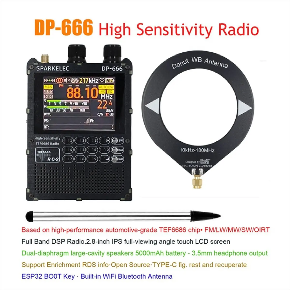 Top Sale TEF6686 Full Band Radio High Sensitivity Receiver 2.8-Inch IPS Touch Screen Full Band FM LW MW SW Radio