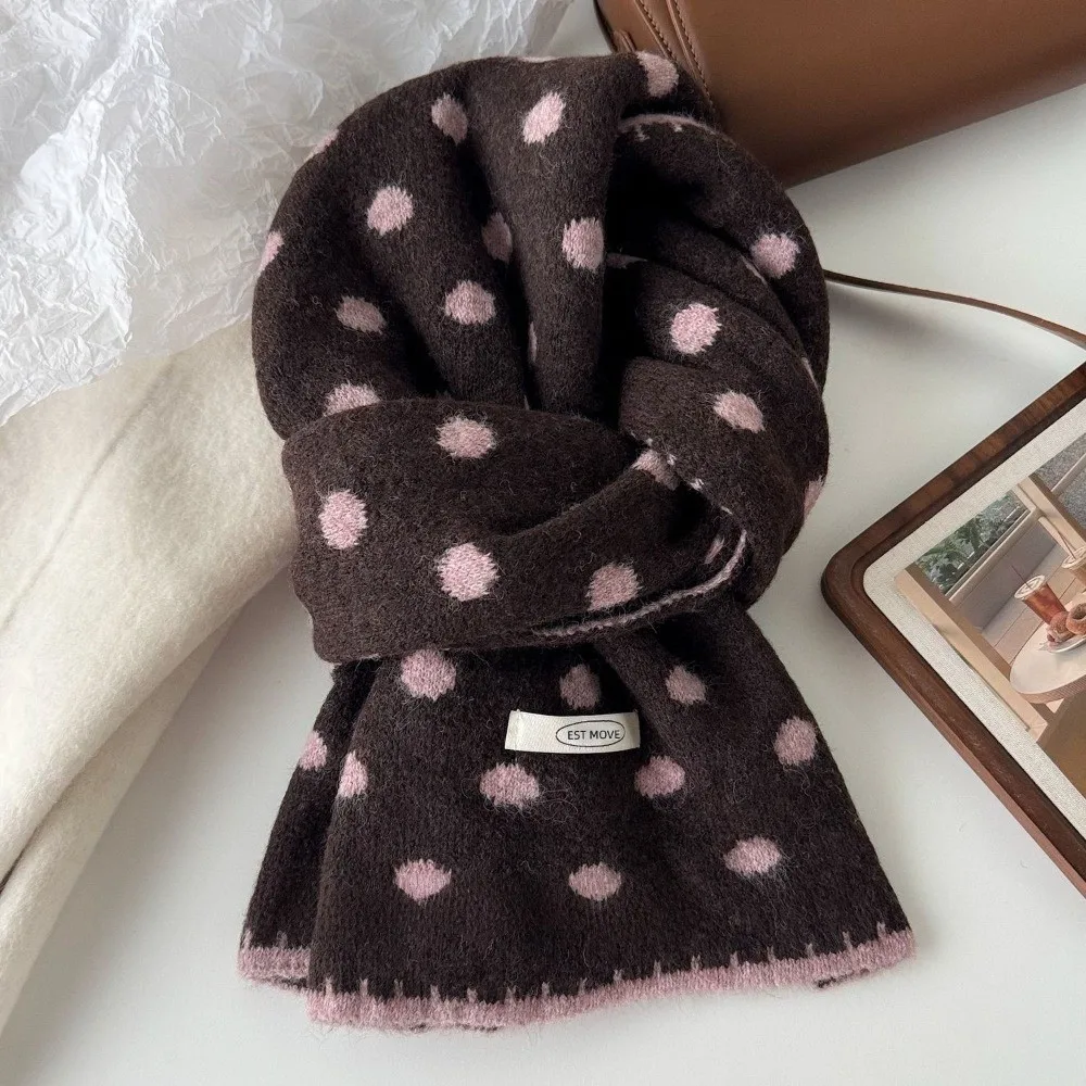 Soft Korean Style Knitted Scarf Dot Pattern Double-Sided Women's Scarf Neck Protection Polka Dot Scarf Winter