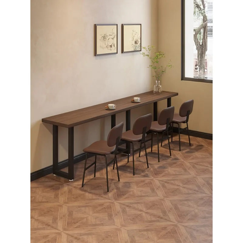 Solid wood low bar table dessert shop Long table Noodle shop Wall dining table and chair combinat for cafe restaurant
