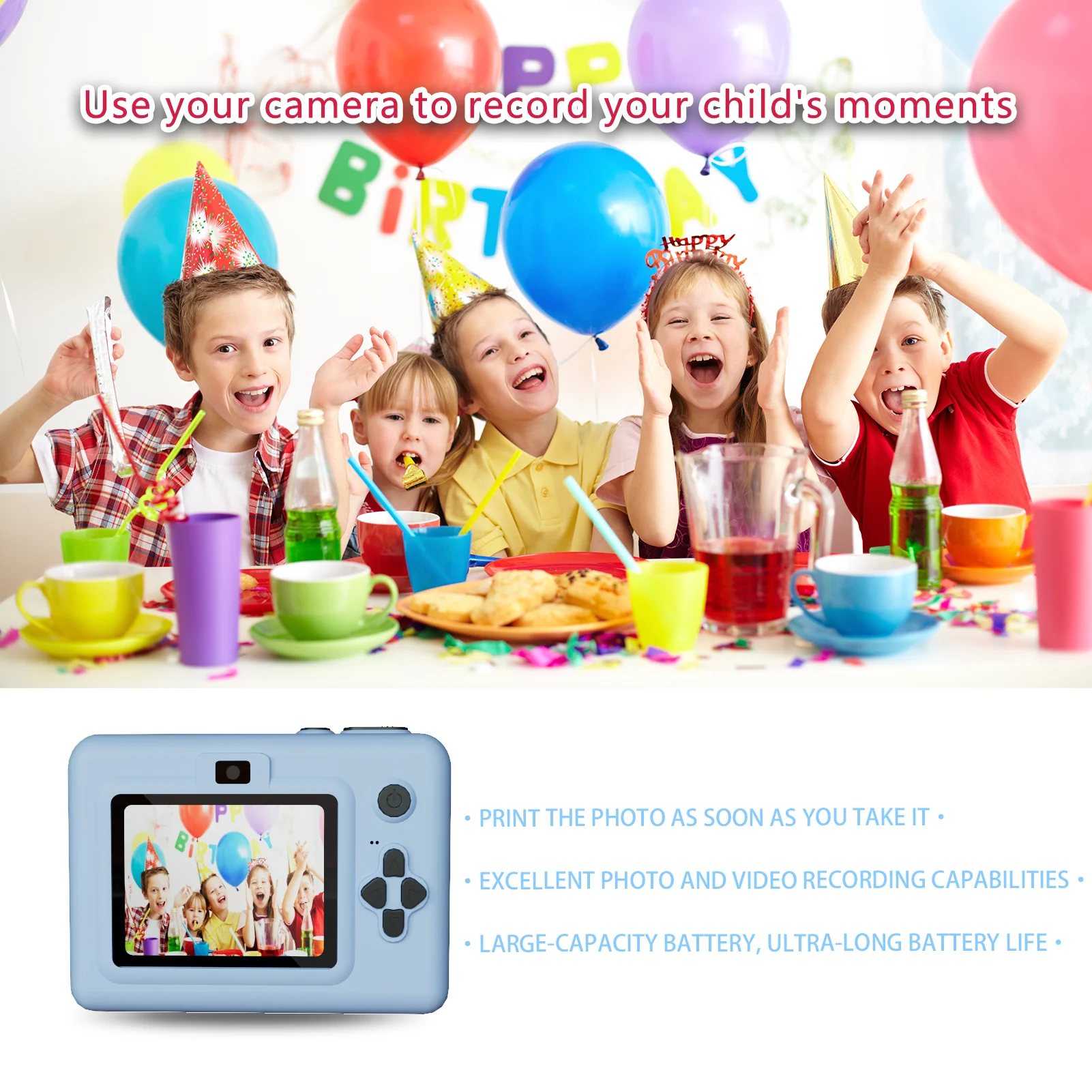 Kids Camera Instant Print with Printing Photo Paper, Christmas & Birthday Toys Gifts for Girls Aged 3-13, Toddler Digital Camera