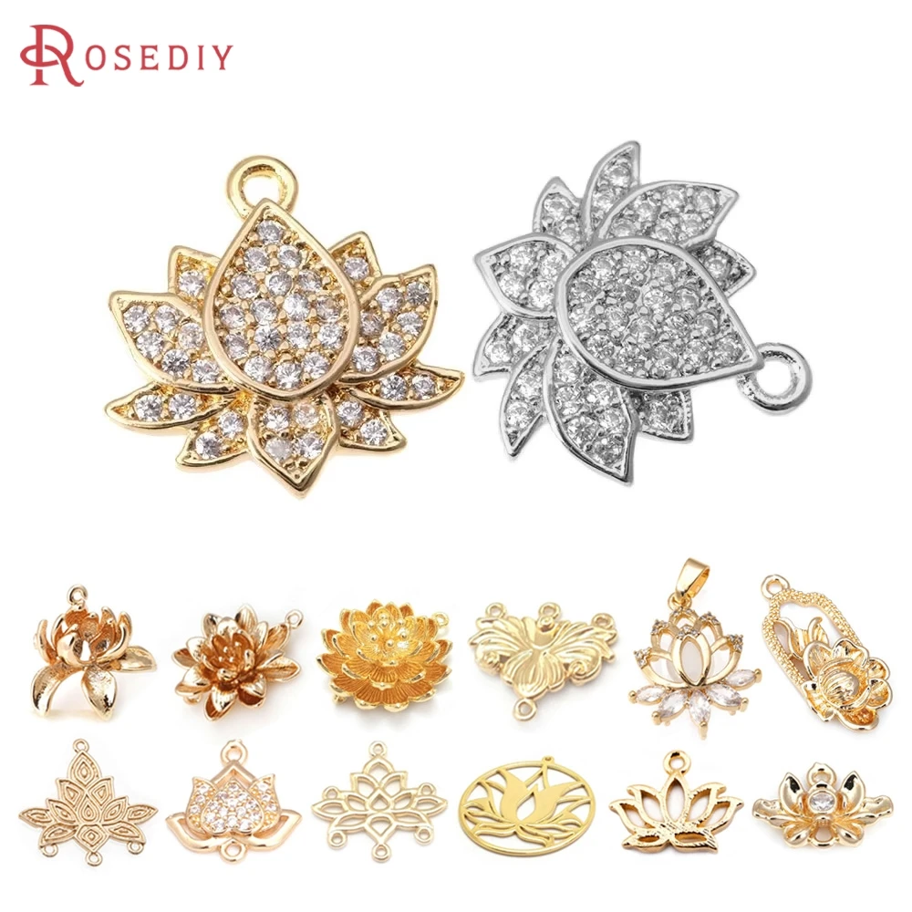 18K Goldfarbene Messing-Lotusblumen-Anhänger Hochwertige DIY-Halsketten-Ohrringe Schmuckherstellungszubehör