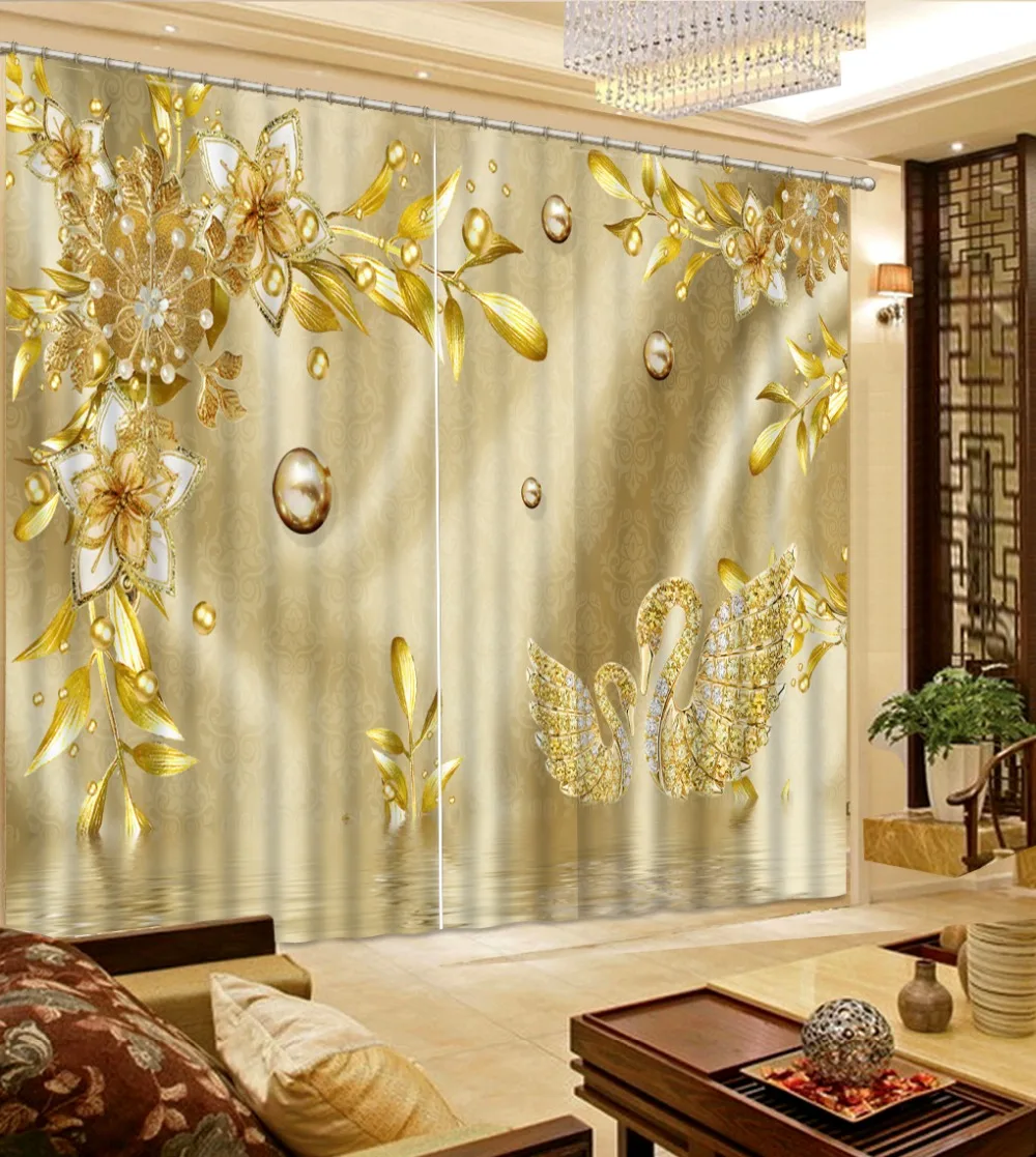 Bedroom Living Room Kitchen Home Textile Luxury 3D Window Curtains window curtains golden 3d curtain beautiful window curtains