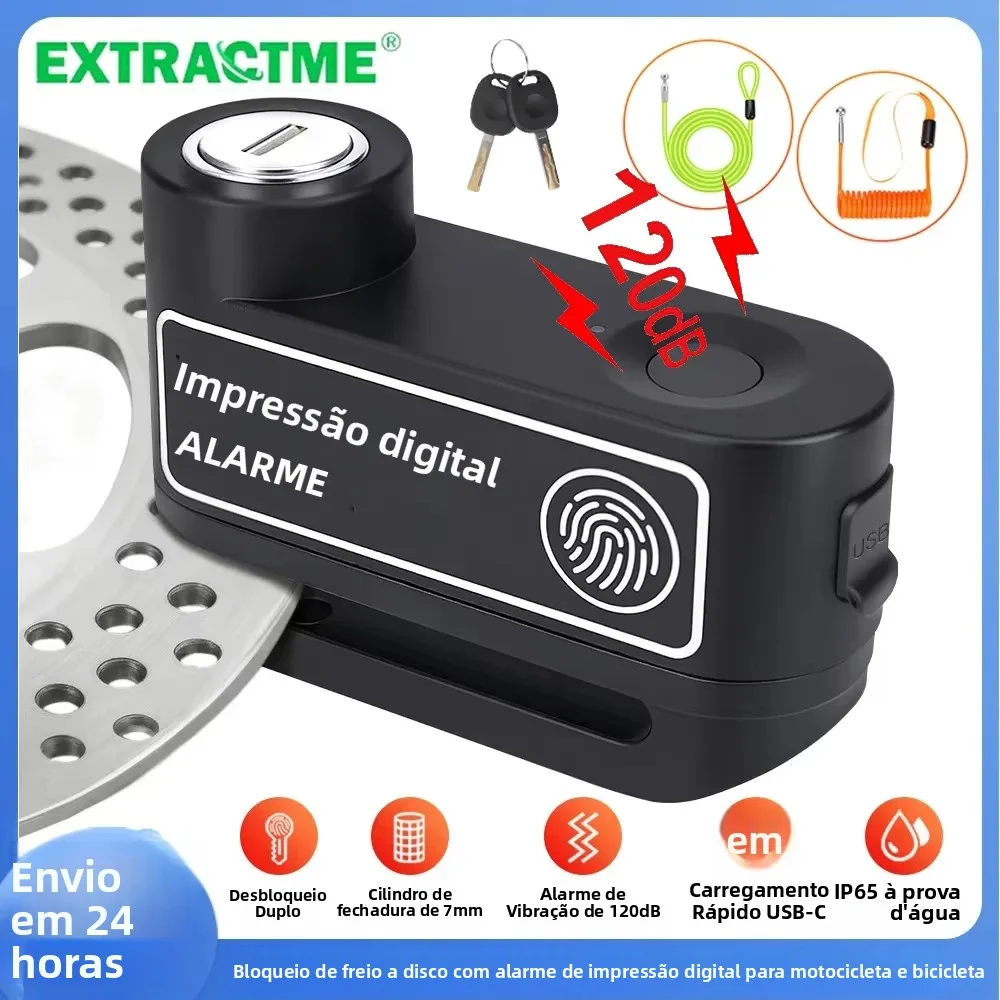 extractme-オートバイ指紋ディスクブレーキロック-120db-盗難防止アラーム自転車スクーター-﻿-ホイールディスク南京錠セキュリティロック