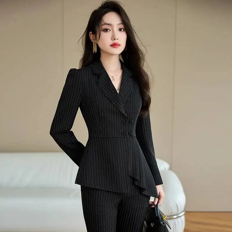 Formal OL Styles Pantsuits for Women Autumn Winter Professional Business Work Wear Blazers Career Interview Trousers Set