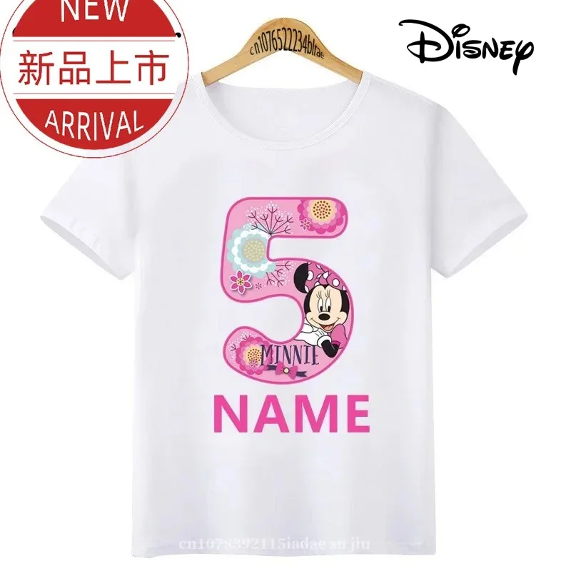 Minnie Mouse Number Bow Graphic T Shirt Kids Clothes 1 2 3 4 5 6 7 8 9 Years Birthday Baby Girls Party T-Shirts Boys Tops