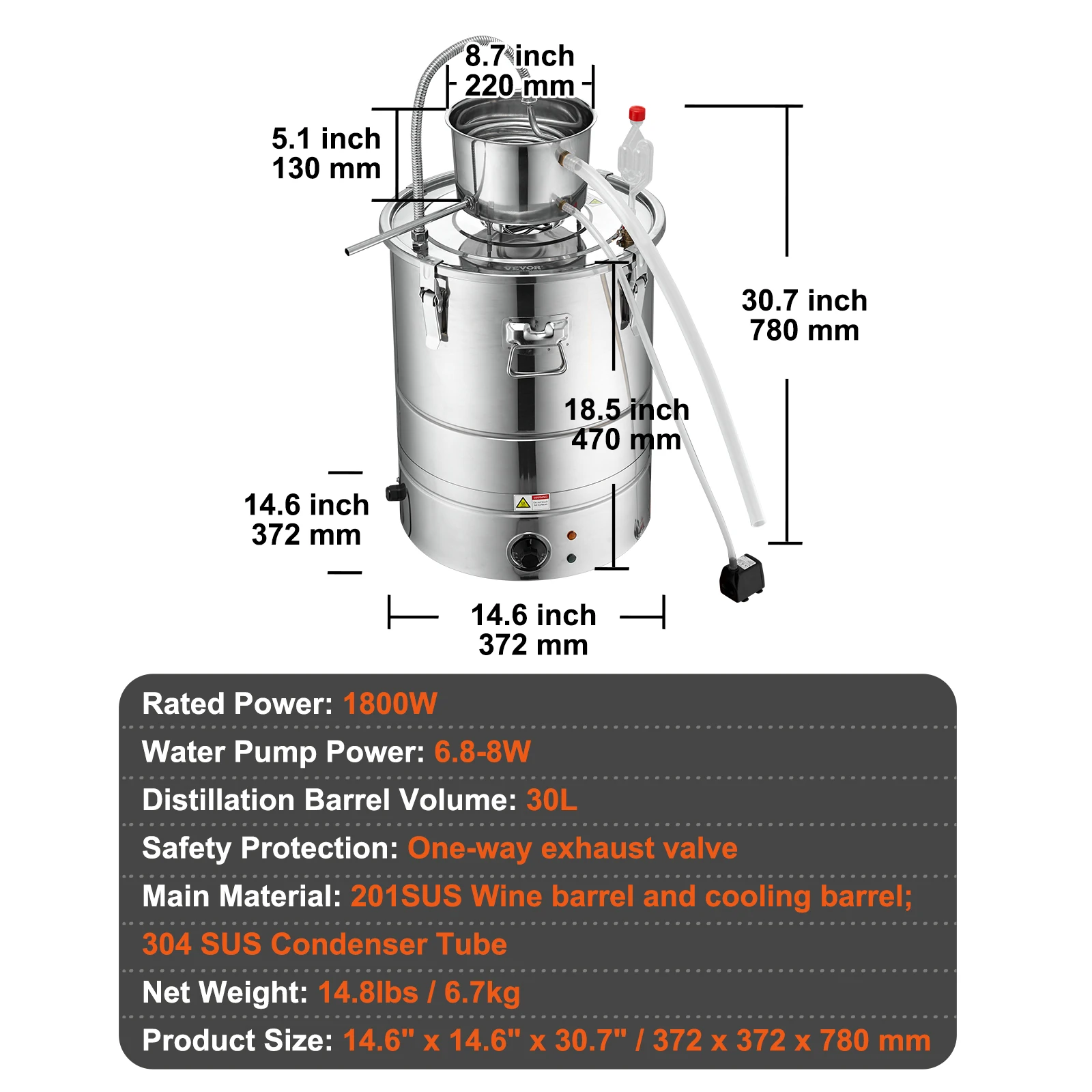 SucceBuy 30/50L RVS Alcohol Distilleerapparaat Alcohol Still Essentiële Oliën Brouwen DIY Whisky Wijn Brandewijn Distilleerderij Thuisgebruik