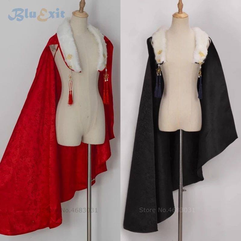 

Long Black Red Hanfu Cloak Cape Pattern White Faux Fur Collar Tassels Tang Song Ming Dynasty Chinese Traditional Ancient Costume