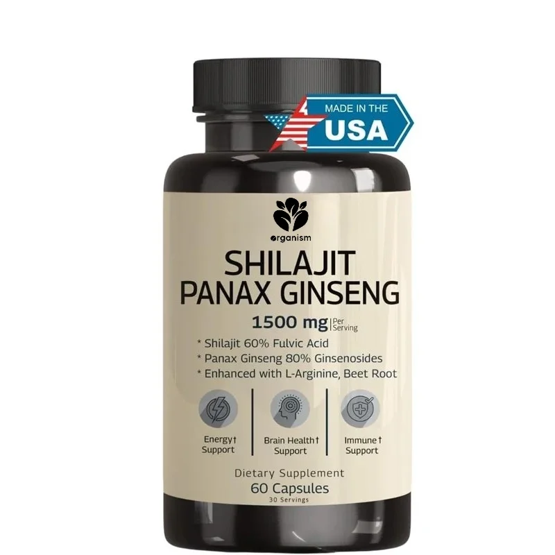 Shilajit Pure Himalaya Capsules (60% Fulvic Acid) - Contains 1500 milligrams of ginseng - High trace minerals