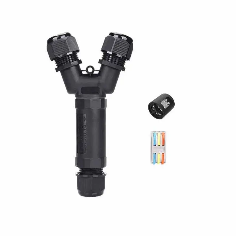 EW-M25 3 Pin Underwater 1 in 2 Out Y Type Power Cable IP68 Electrical Wire Waterproof Circular Connectors (for 5-9mm Cable)
