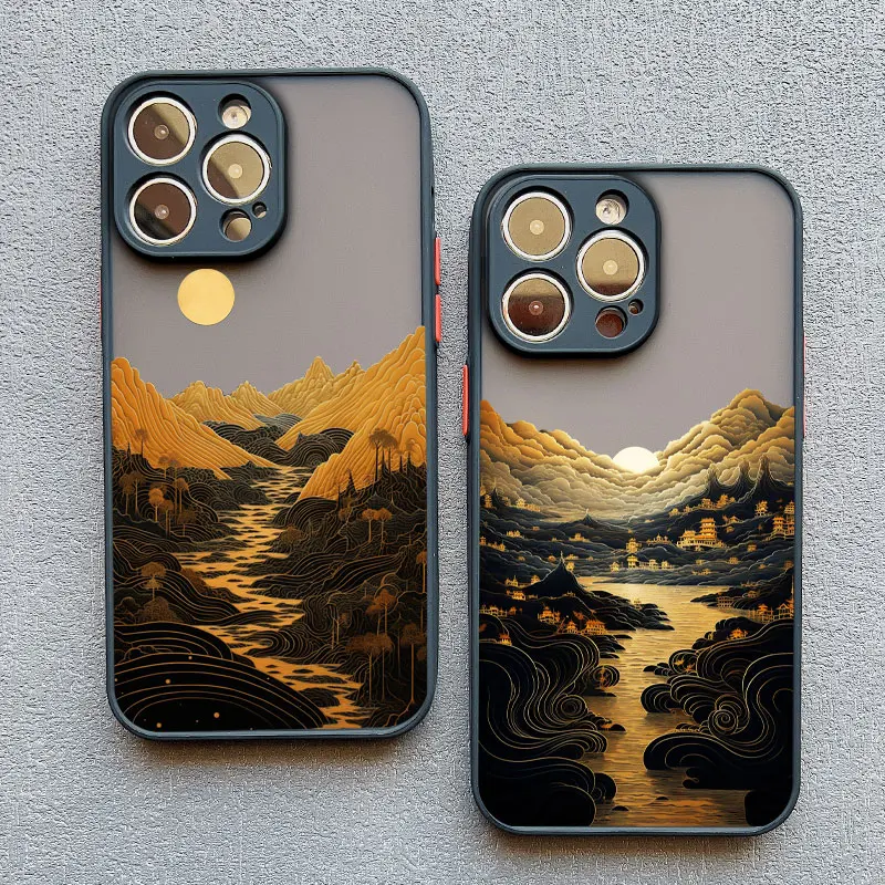 Black Sea Wave Water Phone Case For iphone 15 11 12 13 14 Pro Max Min 15 14 Plus XS X XR 7 8 Plus SE 2020 Mountain scenery Cover