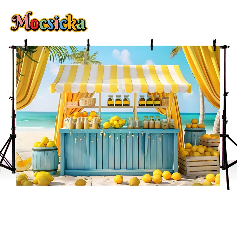 Mocsicka Summer Photography Backdrop Seaside Party Happy Birthday Lemon Background Kid Party Photo Banner Studio Prop