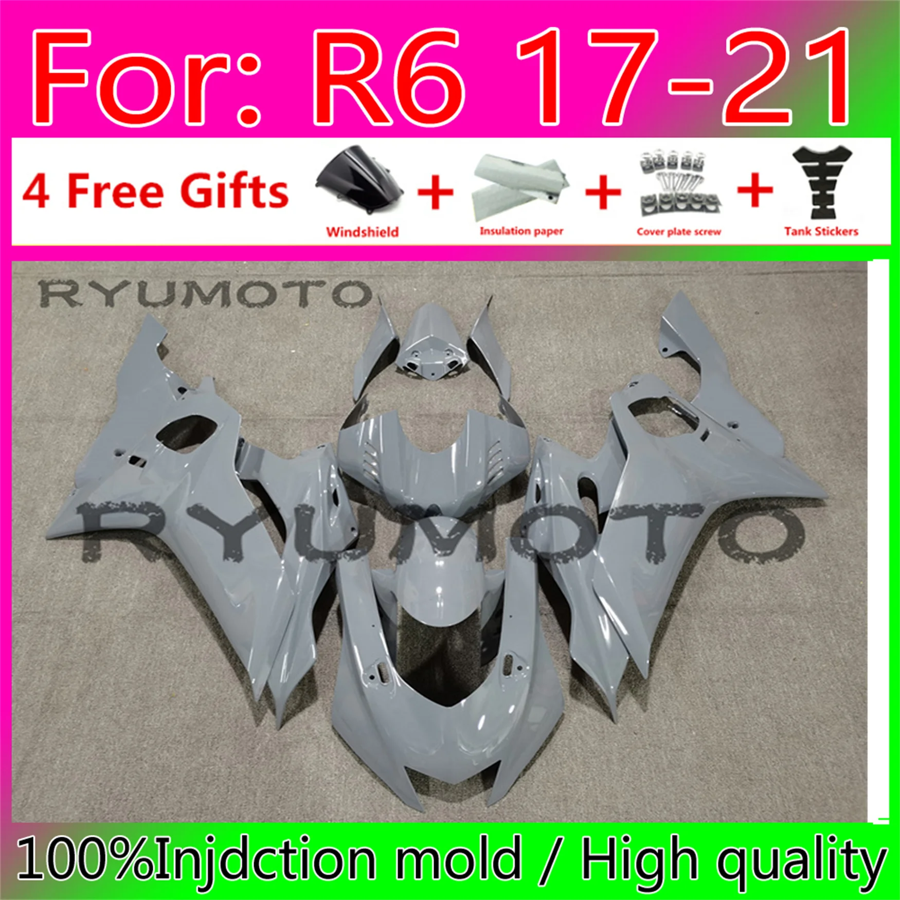 New ABS Motorcycle whole Fairings 100% Fitment kit for YAMAHA YZF-R6 R6 2017 2018 2019 2020 2021 17 18 19 20 21 ash