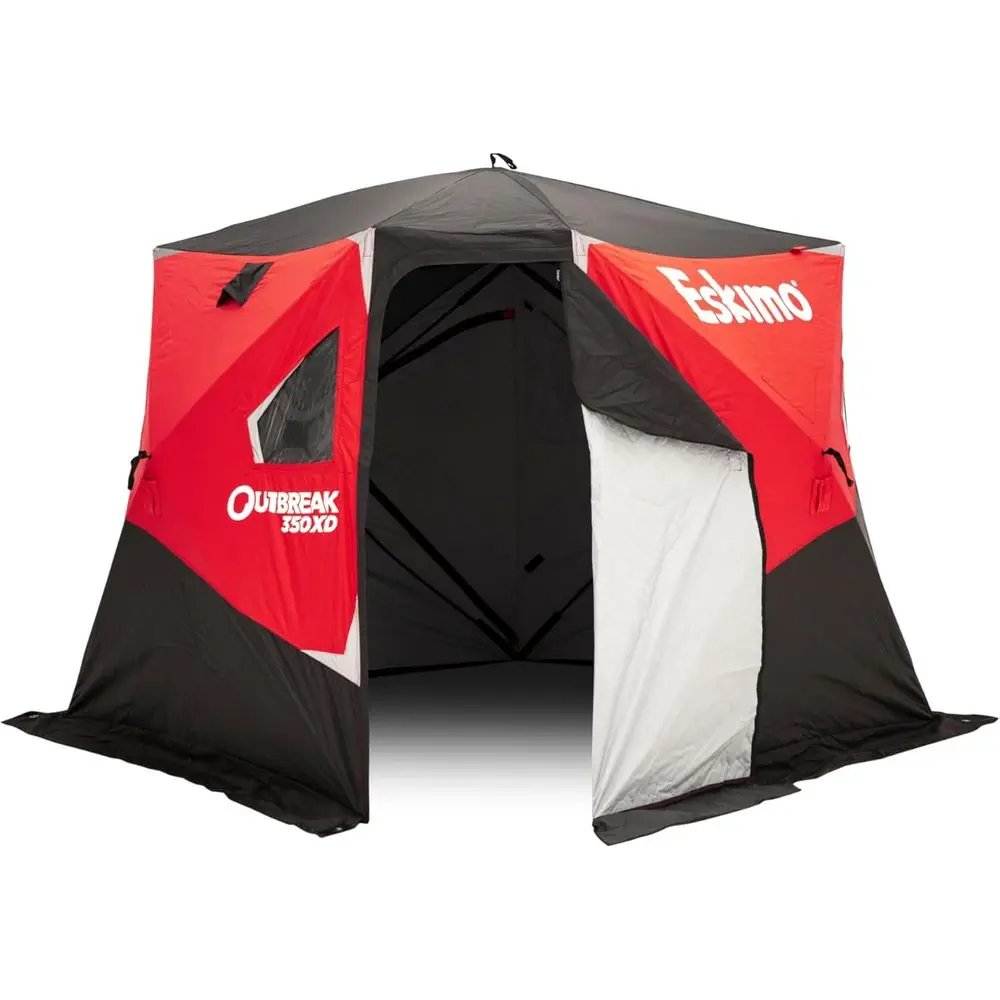 

Портативный тент для зимней рыбалки с утепленной тканью, дверью без защелок, прочным каркасом, улучшенными креплениями, красный/черный
