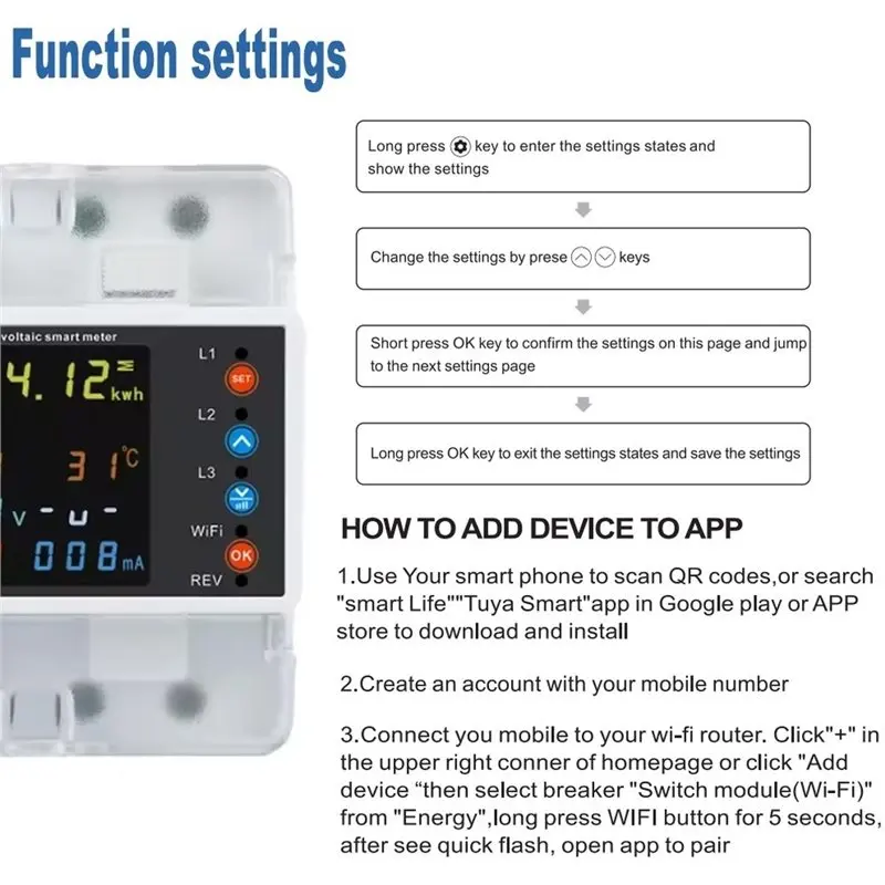 AB66-Tuya Wifi 4P 100A Three Phase Meter Bi-Directional Auto-Reclosing Relay For Smart Life