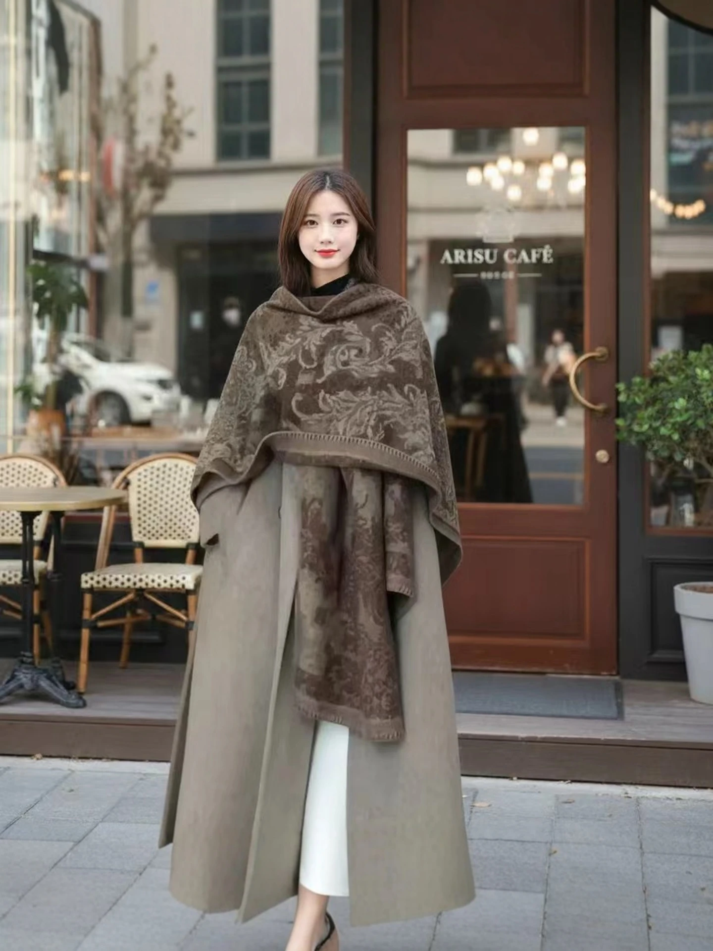 Bohemian Style Water-Mark Painting Travel Shoulder Wrap Women Outerwear 2026 New Advanced Atmosphere Shawl Cowl Neck Coat