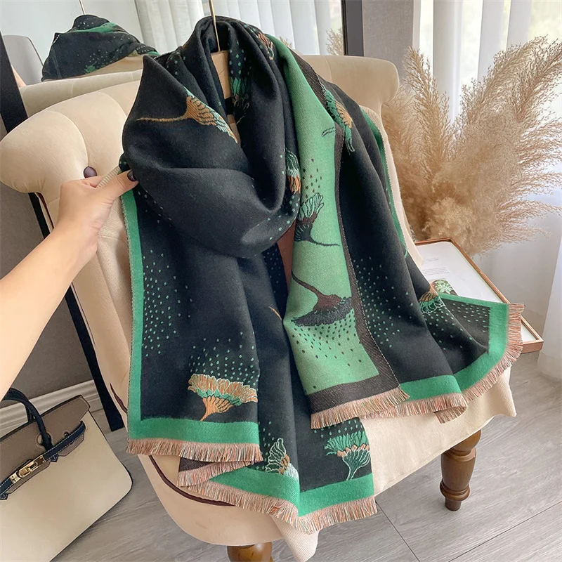 Luxury Brand Cashmere Women Scarf Printed Winter Warm Shawls Pashmina Tassel Scarves Long Thicken Blanket Female Bandana Foulard