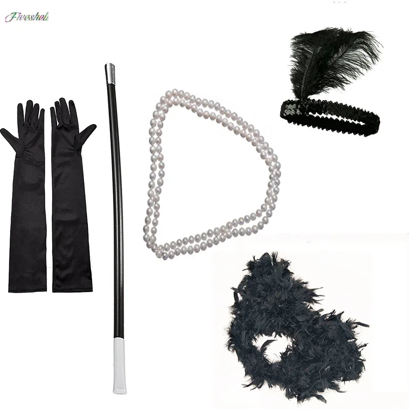 Disfraz de Gatsby para mujer, conjunto de plumas negras, Flapper de los años 20, 1920